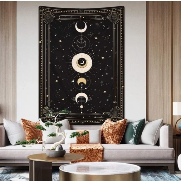 Constellation Moon Phase Solar System Planet Galaxy Retro Art Tapestry Wall Art - Picture 2 of 8